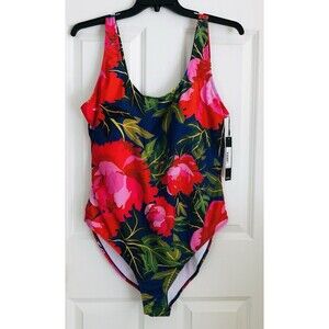 Nicole Miller Studio Scoopback Swimsuit Tropical Floral One Piece SMALL or  3X